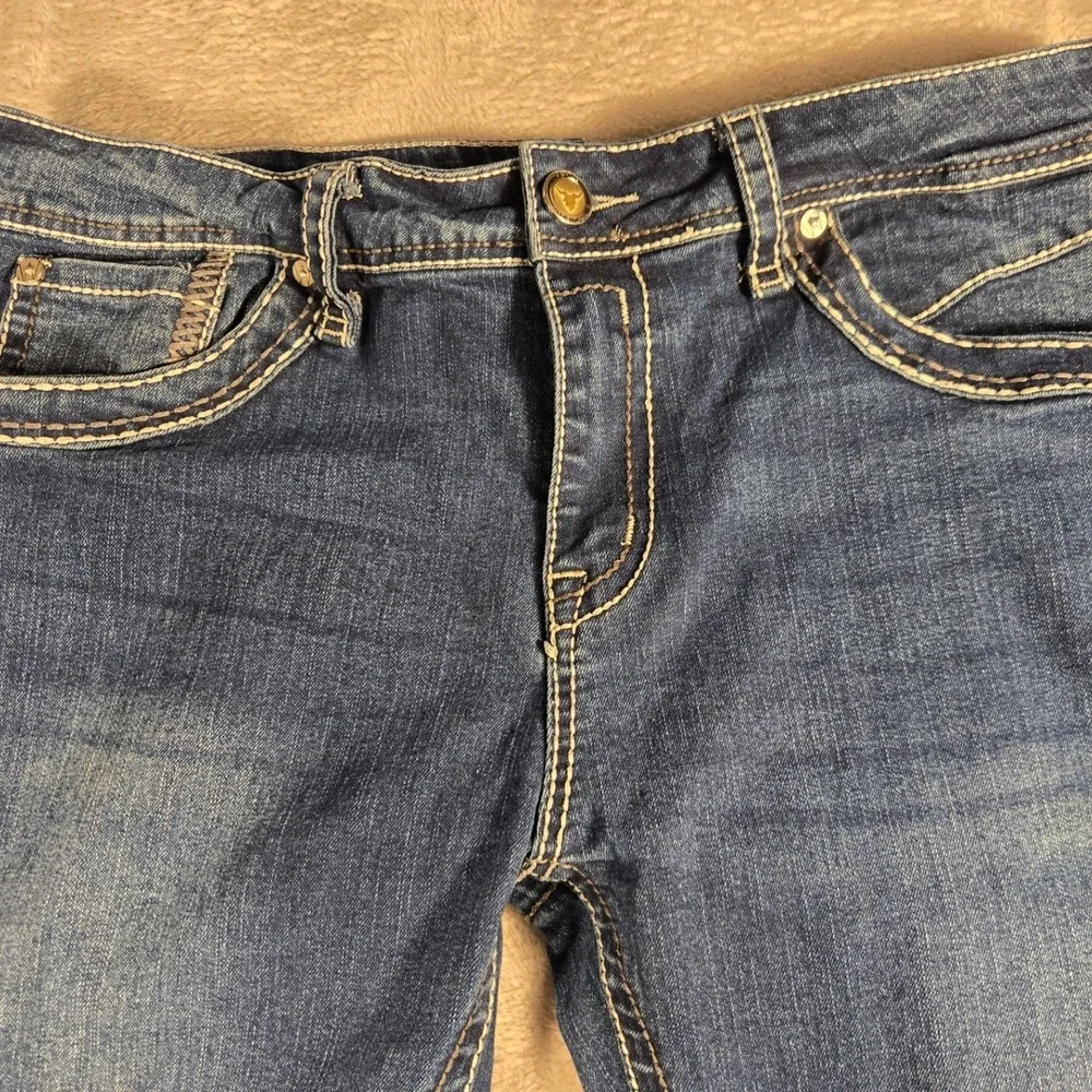 Western Bull Mens Straight Fit Jeans Dark Wash Horseshoe Embroidery 36x30 Blue